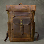Load image into Gallery viewer, Retro Crazy Horse Leather Backpack – Genuine Cowhide 15.6” Laptop Travel Rucksack