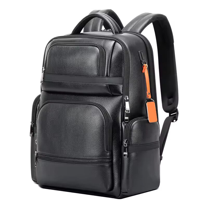 Genuine Leather 15.6” Laptop Backpack – Luxury Anti-Theft Expandable USB Travel Bag