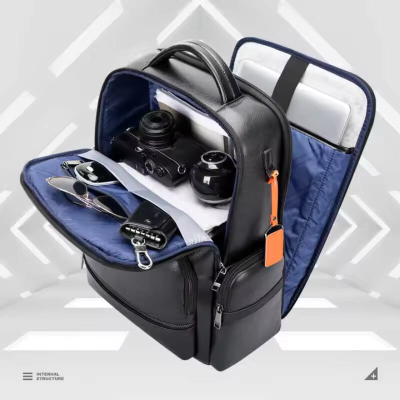 Genuine Leather 15.6” Laptop Backpack – Luxury Anti-Theft Expandable USB Travel Bag