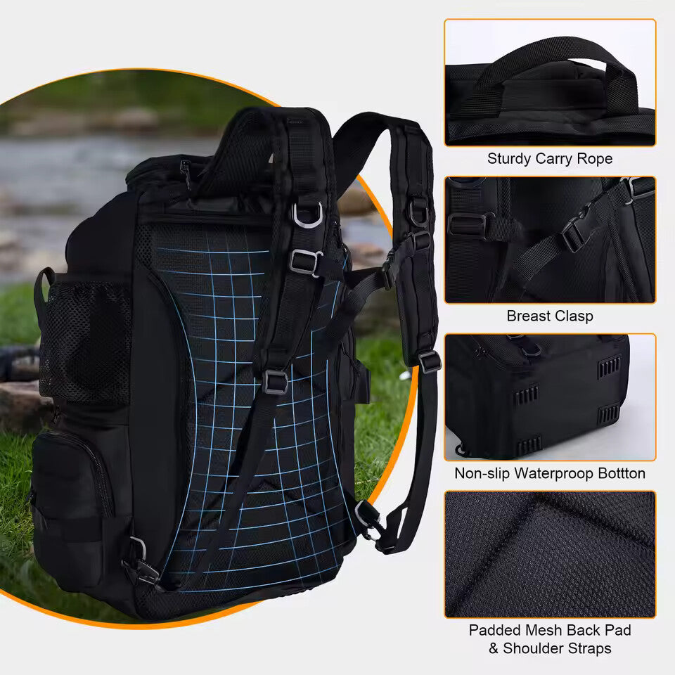 40L Fishing Backpack with Rod Holders – 900D Waterproof Outdoor Tackle Bag
