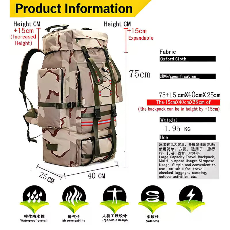 130L Large Hiking & Travel Backpack – Waterproof Tactical Camping Rucksack