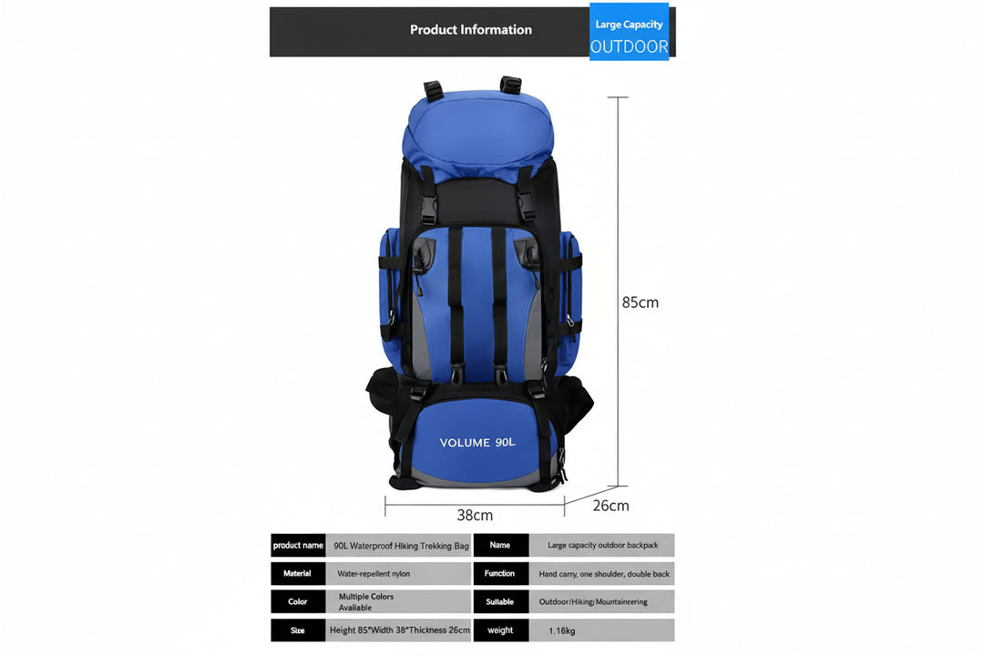 90L Waterproof Hiking & Trekking Backpack – Large Capacity Outdoor Travel Rucksack