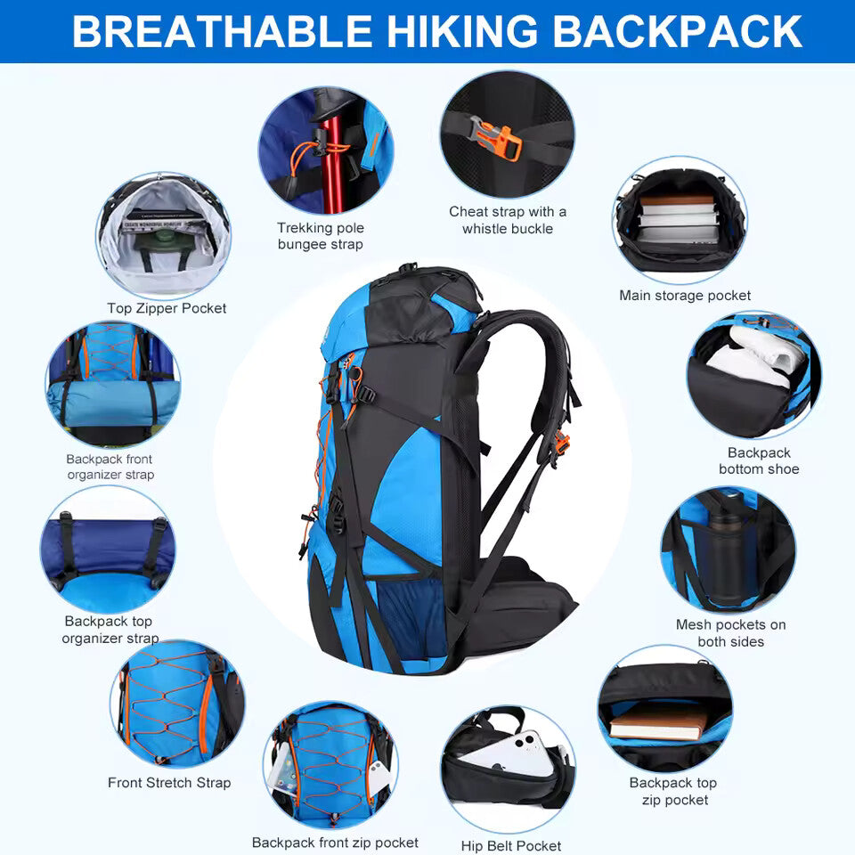 65L Waterproof Climbing Backpack – Large Capacity Camping & Trekking Rucksack