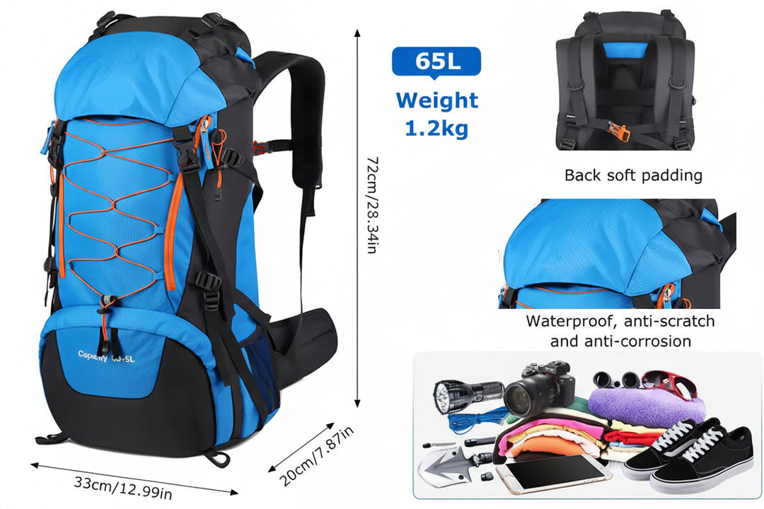 65L Waterproof Climbing Backpack – Large Capacity Camping & Trekking Rucksack