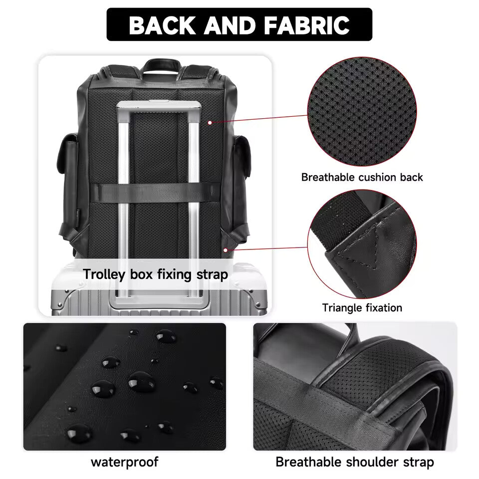 Premium PVC Leather Laptop Backpack – Waterproof Anti-Theft Business Travel Bag (15.6”)