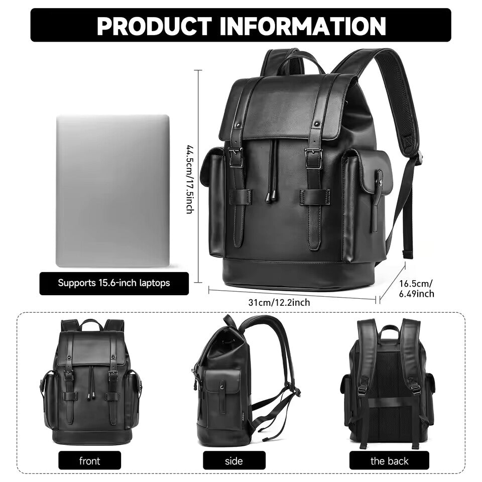 Premium PVC Leather Laptop Backpack – Waterproof Anti-Theft Business Travel Bag (15.6”)