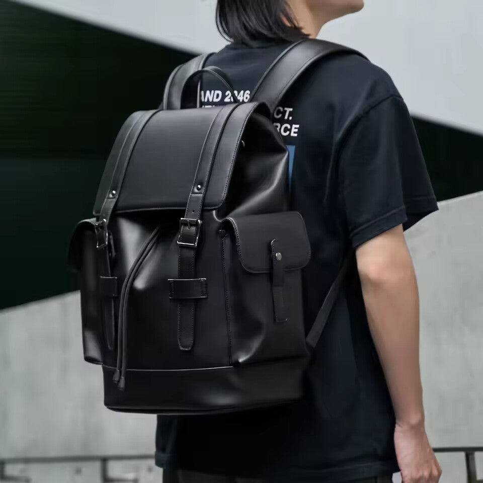 Premium PVC Leather Laptop Backpack – Waterproof Anti-Theft Business Travel Bag (15.6”)