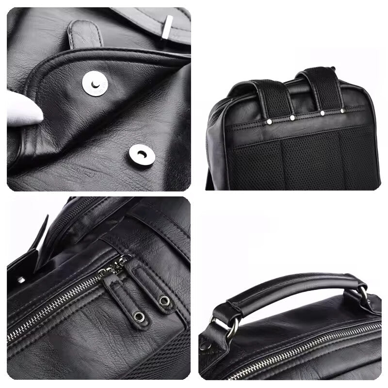 Vintage PU Leather Laptop Backpack – Waterproof Anti-Theft Business Travel Bag (15.6”)