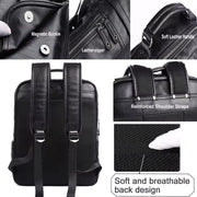 Vintage PU Leather Laptop Backpack – Waterproof Anti-Theft Business Travel Bag (15.6”)