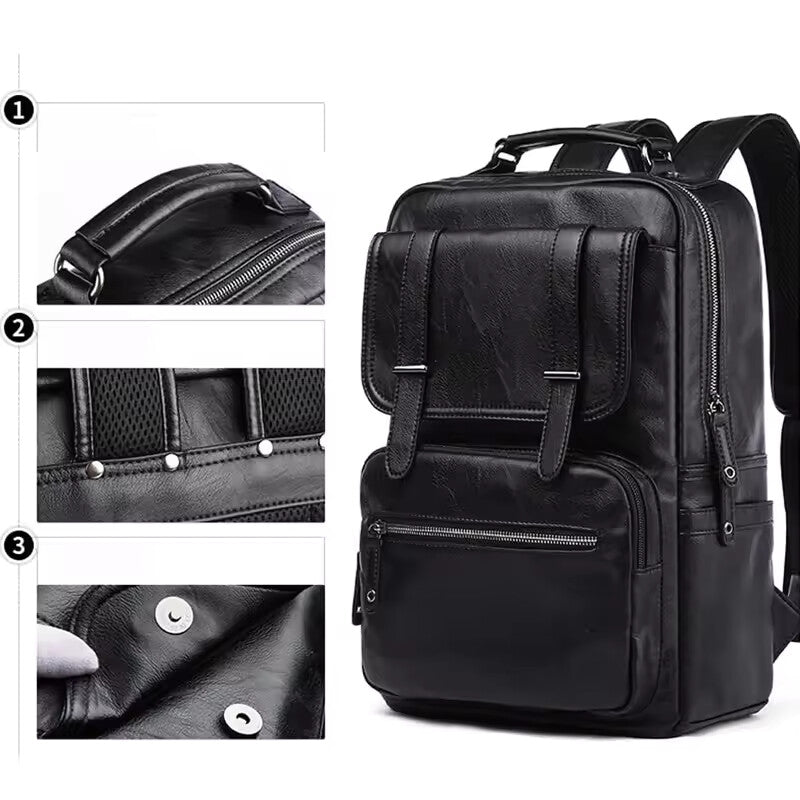 Vintage PU Leather Laptop Backpack – Waterproof Anti-Theft Business Travel Bag (15.6”)
