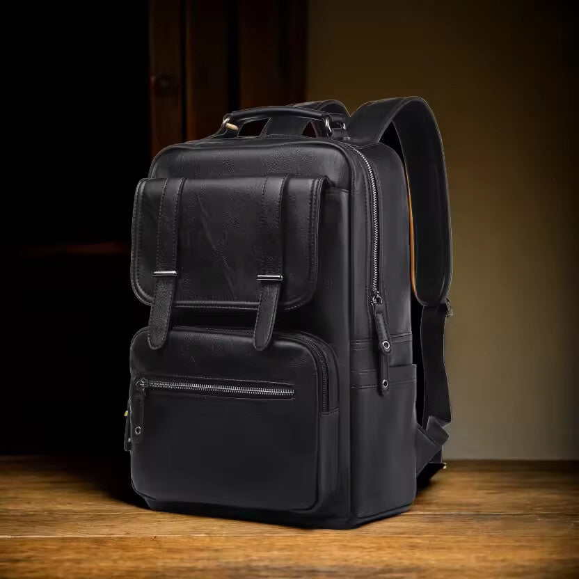 Vintage PU Leather Laptop Backpack – Waterproof Anti-Theft Business Travel Bag (15.6”)