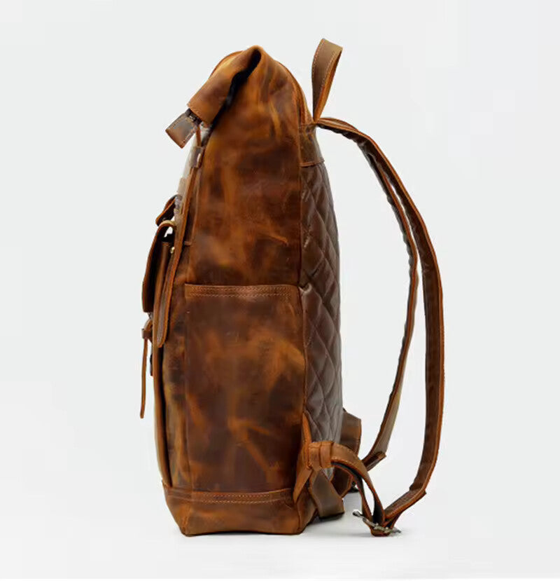 Retro Crazy Horse Leather Backpack – Genuine Cowhide 15.6” Laptop Travel Rucksack