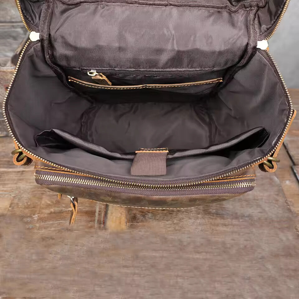 Vintage Crazy Horse Leather Laptop Backpack – Genuine Cowhide Travel & School Bag