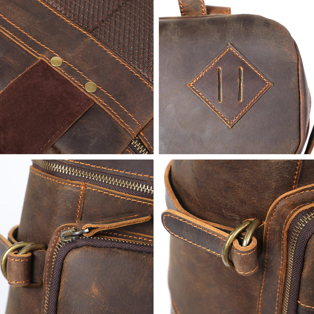 Vintage Crazy Horse Leather Laptop Backpack – Genuine Cowhide Travel & School Bag