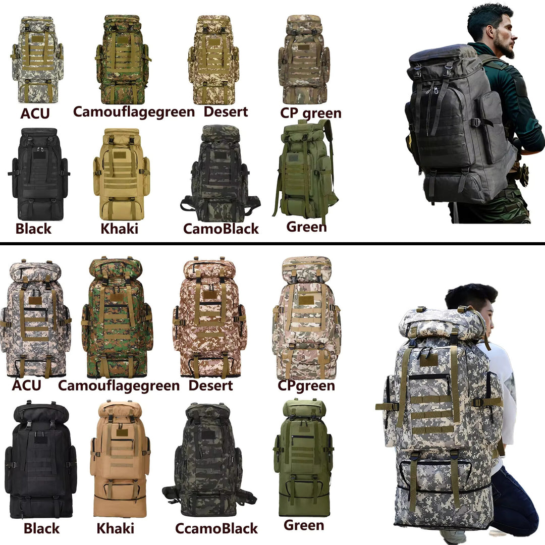80L / 100L Tactical Mountaineering Backpack – Large Camouflage Hiking & Camping Rucksack