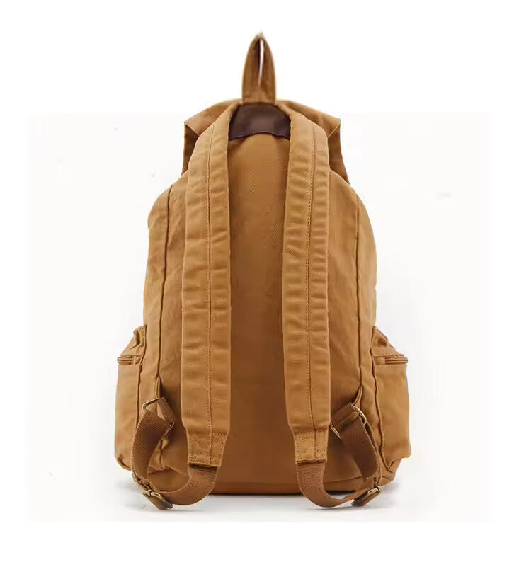 Vintage Canvas & Leather Drawstring Backpack – Military Style School & Daily Rucksack