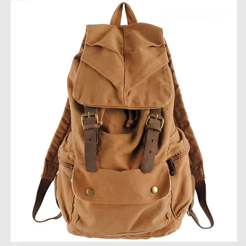 Vintage Canvas & Leather Drawstring Backpack – Military Style School & Daily Rucksack